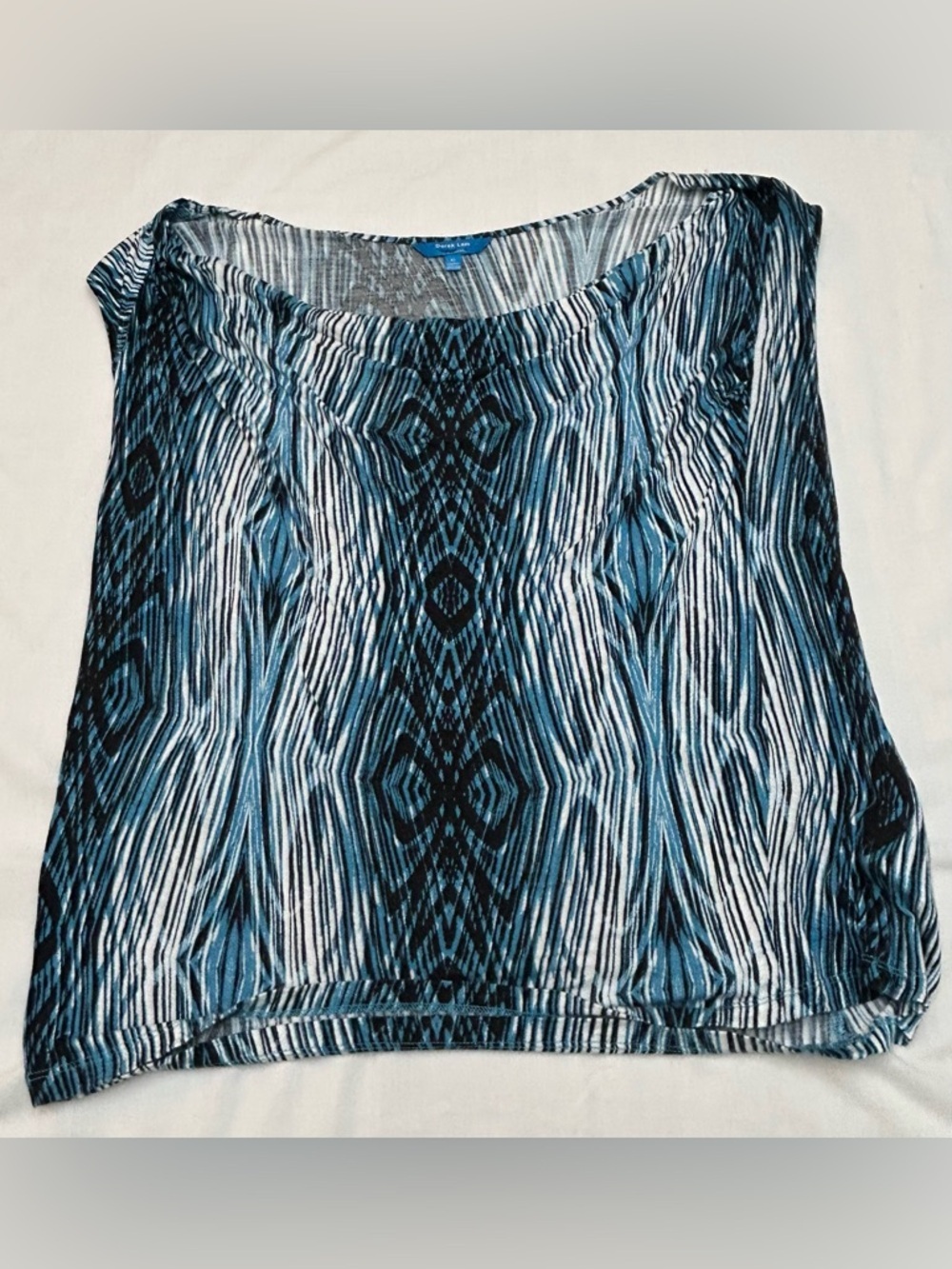 Derek Lam for DesigNation Blue, Black & White Graphic Rayon Sleeveless Tank